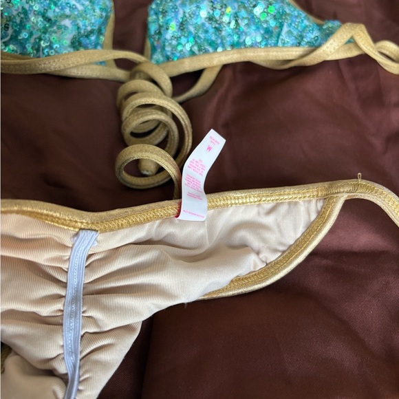 Dolls Swimwear Teal Sequin and Gold Bikini Set - Size Medium (NWOT) - Picture 6 of 9